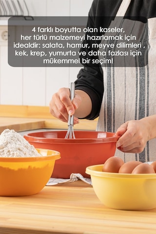 Meleni Home 4'li Set Yuvarlak Hazırlık Kase Seti Çok Amaçlı Çırpma Saklama Kabı Çok Renkli
