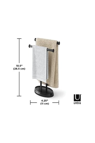 Umbra Palm Lavabo İçin Havlu Askısı, Serbest Duran Havlu Askısı, İki Kollu Metal Takı Koyma Yeri İle, Siyah, Standart Boyut 4 Renk