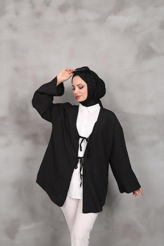 Unika Boutique Önü Bağlamalı Kimono Siyah