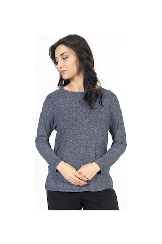 Yeni Sezon 2024 Desenli Yuvarlak Yaka Rahat Kalıp Likralı Anne Penye Bluz 6406-lacivert Lacivert