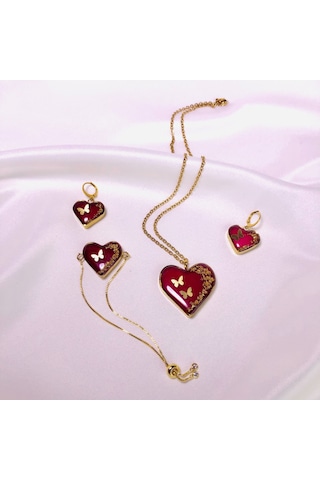 Altın Kaplama Çelik Kolye Küpe Bileklik Yüzük ve Saç tokası Set Altın