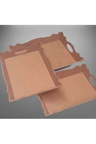 Hobi Dekoratif Model Üçlü Tepsi Seti Dalgalı Kenar Ahşap HAM MDF El Yapımı