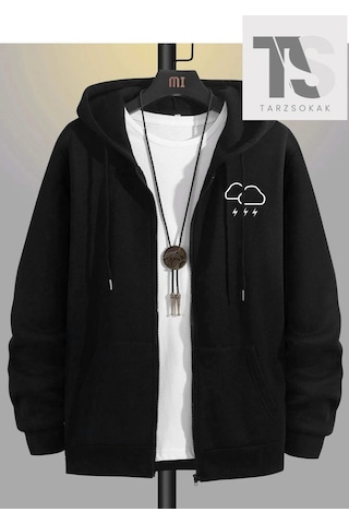 Adrift Şimşek Bulut Sweatshirt Fermuarlı Hırka Siyah