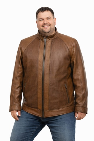 Viamod Leather Büyük Beden Erkek Kahverengi Hakim Yaka Modern Tasarım Dokulu Saf Deri Mont Üretici Garantili