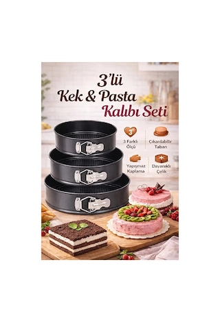 3lü Oval Kek Kalıbı Kelepçeli Gümüş Yanmaz Yapışmaz Teflon Döküm Kek Kalıbı Çıkarılabilir Tabanlı Ke Siyah