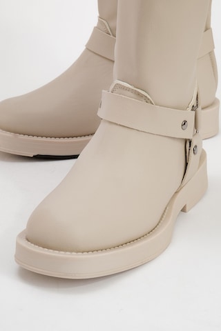 Luvishoes Luvi Shoes Solva Bej Cilt Kadın Binici Bot Bej Deri