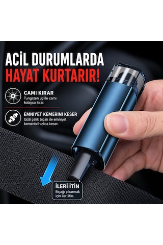 Polham 2in1 Araç İçi Acil Durum Cam Kırıcı Ve Emniyet Kemeri Kesici Tungsten Çelik Uçlu Güvenlik Aparatı