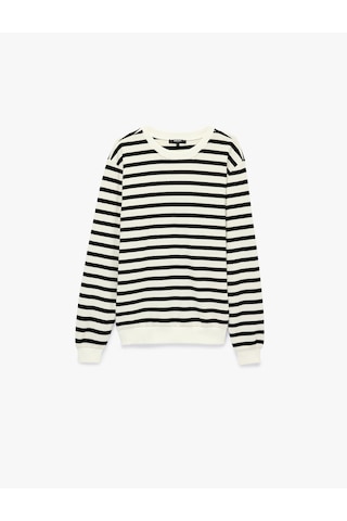Koton Uzun Kollu Üç İplik Şardonlu Bisiklet Yaka Çizgili Sweatshirt Siyah Çizgili 7wam70265mk