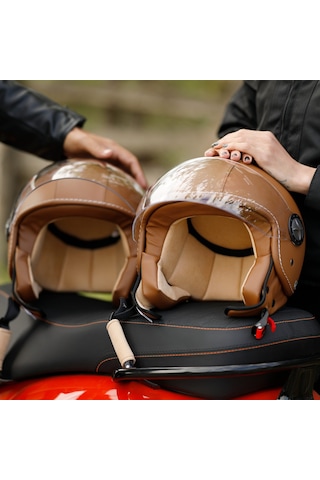 Sway Sw 701 Kahverengi Deri Yarım Kask