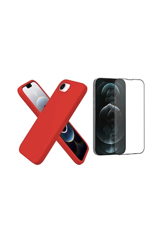Apple iPhone 17e Uyumlu Içi Kadife Lansman Kılıf Ve Seramik Tam Kaplayan Cam Ekran Koruyucu Kırmızı
