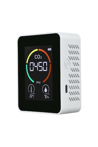 Hangfox Beyaz Taşınabilir Co2 Tespit Cihazı - Hava Kalitesi Analizörü 400-5000ppm Lcd Ekranlı Dijital Göstergeli