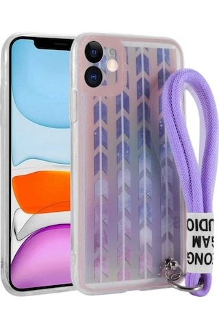 Apple Uyumlu iPhone 11 Kılıf Desenli El Askılı İpli Zore Astana Silikon Kapak Şerit