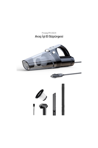 Proseg Pr-as04 6000pa 5v 60w Kablolu Siyah Araç İçi El Süpürgesi