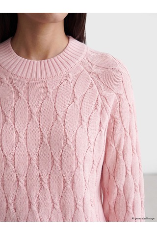 Lcw Modest Pembe Bisiklet Yaka Desenli Kadın Triko Kazak