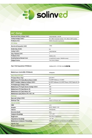 Solinved 12 Kw Gordion Serisi Mppt Off-grid Inverter 48v
