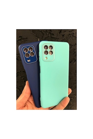 Samsung Galaxy M22 Ile Uyumlu Kılıf Kamera Korumalı Lens Camlı Içi Kadife Renkli Silikon Kapak Col24801-sky Blue