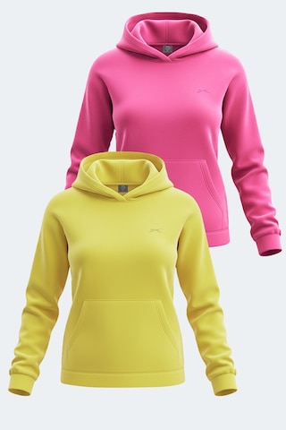Slazenger Sassa 2 Li Set Kadın Kapüşonlu Cepli Sweatshırt Sarı - Fuşya