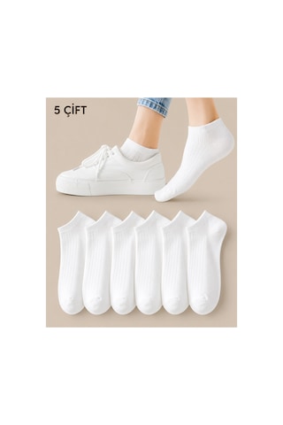 Worthy Socks 5'li Kadın Fitilli Kısa Beyaz Patik Çorap