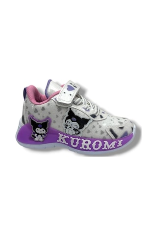 Cakgo Kuromi 725-26 Simli Parlak Deri Anatomik Kız Çocuk Sneaker Beyaz Lila 26-30 Beyaz