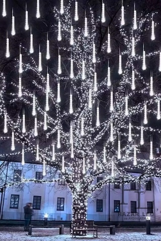 8 Tüp Beyaz Meteor Led Işık Yağmur Işıkları Eklenebilir Ip65 Dış Mekan Dekoratif Yılbaşı Süsü Beyaz