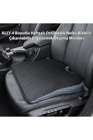 Ally 4 Boyutlu Hafızalı Ortopedik Nefes Alabilir Çıkarılabilir Ergonomik Ev Ve Araç İçin Oturma Minderi- 5775 Siyah
