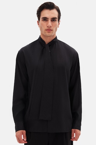 Twn Relaxed Siyah Düz Tencel Gömlek 5ec02sg24350m 001