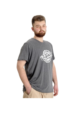 Mode Xl Büyük Beden Erkek V Yaka T-Shirt Mustang 23034 Antramelanj 001