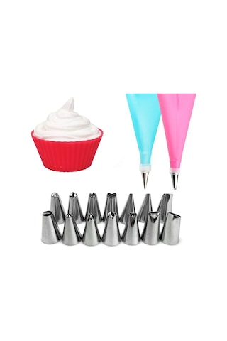 16 Parça Takım Krema Sıkma Torbası Pasta Krema Torbası Kek Süslem