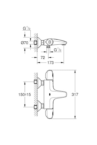 Grohe 34 816 003 Grohtherm 1000 Pro Termostatik Musluk Banyo Duş Donanımsız Krom