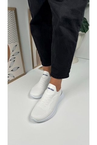 Günlük Unisex Sneaker Slip-on Nefes Alabilen Hafif Yürüyüş Bağcıksız Esnek Spor Ayakkabı 041f Beyaz