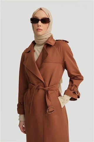 Açık Yakalı Klasik Trenchcoat 24k8518 Kahverengi Kahverengi