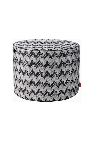 Missoni Fluidity Zigzag Puf, Monokrom Italyan Tasarım Yuvarlak Puflar Siyah-gri 40 X 30 Cm