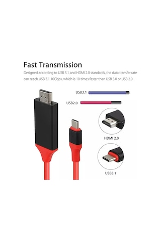 USB Type C 3.1 To HDMI 4330A Çevirici Dönüştürücü Kablo TV