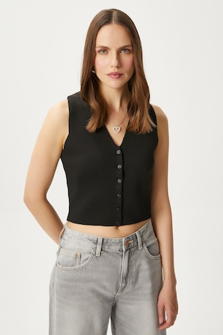 Ritnice Kadın Petite Çıtçıtlı Crop Siyah Triko Yelek Siyah