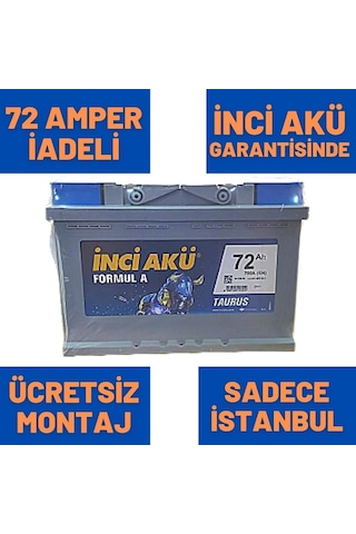 12V 72 Ah 72 Amper İnci Akü 700A - Yerinde Montaj  / 469716232 60 Amper-