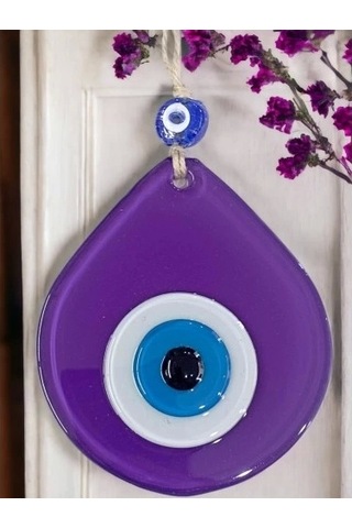 Orta Boy Mor Damla Desen Nazar Boncuklu Duvar Dekoru Cam Duvar Süsü