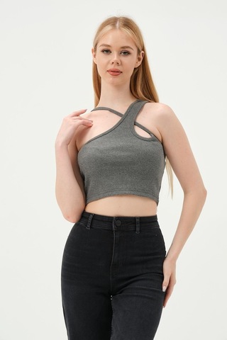 Quhox Kadın Askılı Crop Kaşkorse Gri