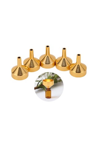 Moveevo Altın Renkli Mini Alüminyum Huni Parfüm, Tonik, Yağ Ve Sıvı Döküm Aracı 5 Adet Opp Paketli 18x25mm Boyut Diğer