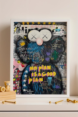 No Plan Is A Good Plan Çerçeveli Tablo Kaws Bff Pink Panther Cafe Ve Konsept Mekan Dekoru Street Art