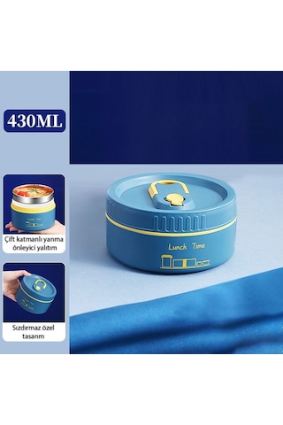 304 Çelik Mavi 430 ml Yemek Saklama Kabı Sefer Tası (SICAK TUTMAZ) cin417mv Mavi
