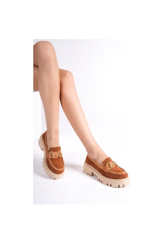 Mubiano Mb1170-tb Kalın Taban Lüx Süet Tokalı Taba Kadın Kolej Loafer Taba