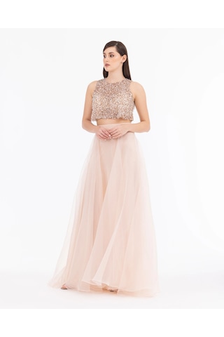 Şifon Boncuk İ Şlemeli İ Ki Parça Abiye-ten Ten