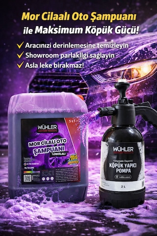 %95 Cilalı Mor Oto Şampuanı 5 Lt + Hediye Köpük Atan Basınçlı Pompa 2 Lt