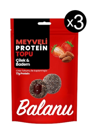 Meyveli Çilekli & Bademli Protein Topları 110gr X3 Adet
