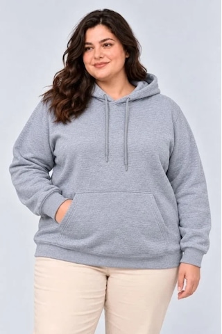 Zennamoda Battal Büyük Beden Üç İplik İçi Şardonlu Kapüşonlu Kanguru Cepli Kışlık Sweatshirt - Gri