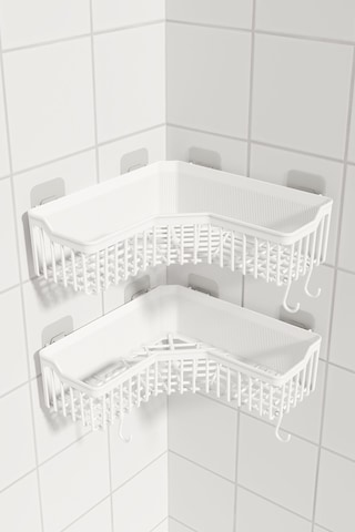 Banyo Köşe Yapışkanlı Banyo Rafı, 2'li Banyo Düzenleyici, Duvar Duş Rafı Banyo Organizer Şampuanlık, Beyaz
