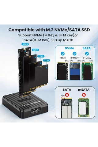 Elmpaly M06 M.2 Nvme Ve Sata Usb-c Genişletme Dock'u - 2280/2260/2242/2230 Ssd Okuyucu