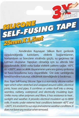 Silikon Kaynayan Çok Amaçlı Bant Boru Patlak Bandı 3katına Kadar Esner Su Altında Uygulanabilir 25x1,5mt-kırmızı