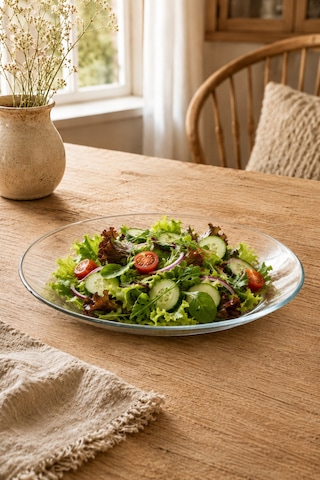 Cam Servis Tabağı Şeffaf Salata Ve Meyve Sunum Tabağı Kahvaltılık Pasta Meze Tabağı 33x25 Cm