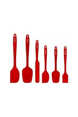 Drongo Isıya Dayanıklı Yanmaz Yapışmaz Silikon Spatula Seti 6 Parça Kırmızı 0